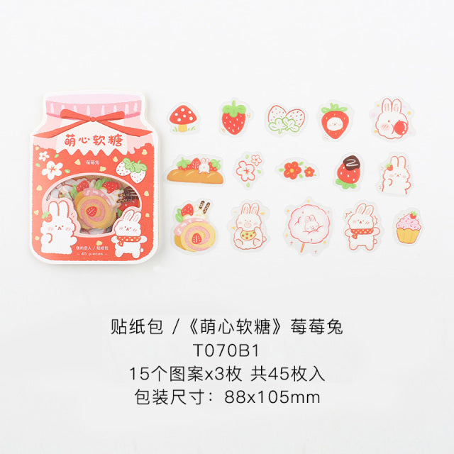 45 pcs/pack Cute Candy Series Journal Decorative Stickers Scrapbooking Stick Label Diary Stationery Album animal cat Stickers