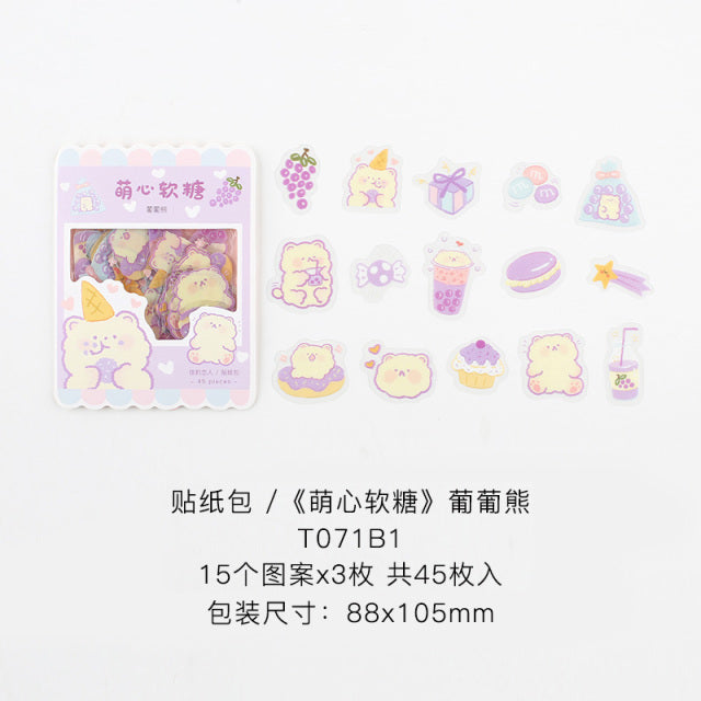 45 pcs/pack Cute Candy Series Journal Decorative Stickers Scrapbooking Stick Label Diary Stationery Album animal cat Stickers
