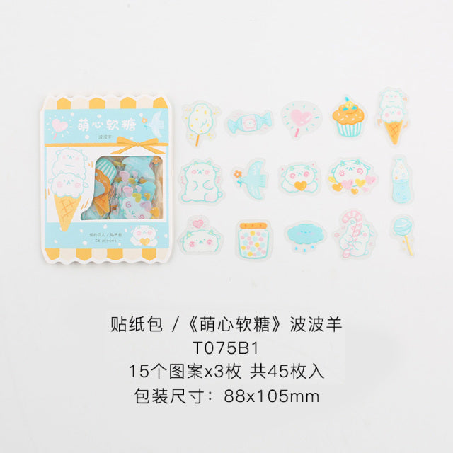 45 pcs/pack Cute Candy Series Journal Decorative Stickers Scrapbooking Stick Label Diary Stationery Album animal cat Stickers