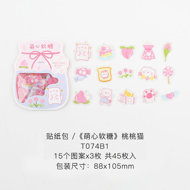 45 pcs/pack Cute Candy Series Journal Decorative Stickers Scrapbooking Stick Label Diary Stationery Album animal cat Stickers