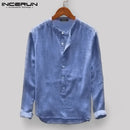 INCERUN Men Casual Shirt Stand Collar Long Sleeve Tops Pullover Leisure Button Japanese Men Basic Shirts Camisa Harajuku  2021