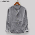 INCERUN Men Casual Shirt Stand Collar Long Sleeve Tops Pullover Leisure Button Japanese Men Basic Shirts Camisa Harajuku  2021