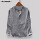 INCERUN Men Casual Shirt Stand Collar Long Sleeve Tops Pullover Leisure Button Japanese Men Basic Shirts Camisa Harajuku  2021