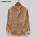 INCERUN Men Casual Shirt Stand Collar Long Sleeve Tops Pullover Leisure Button Japanese Men Basic Shirts Camisa Harajuku  2021