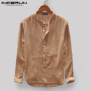 INCERUN Men Casual Shirt Stand Collar Long Sleeve Tops Pullover Leisure Button Japanese Men Basic Shirts Camisa Harajuku  2021