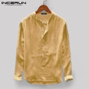 INCERUN Men Casual Shirt Stand Collar Long Sleeve Tops Pullover Leisure Button Japanese Men Basic Shirts Camisa Harajuku  2021