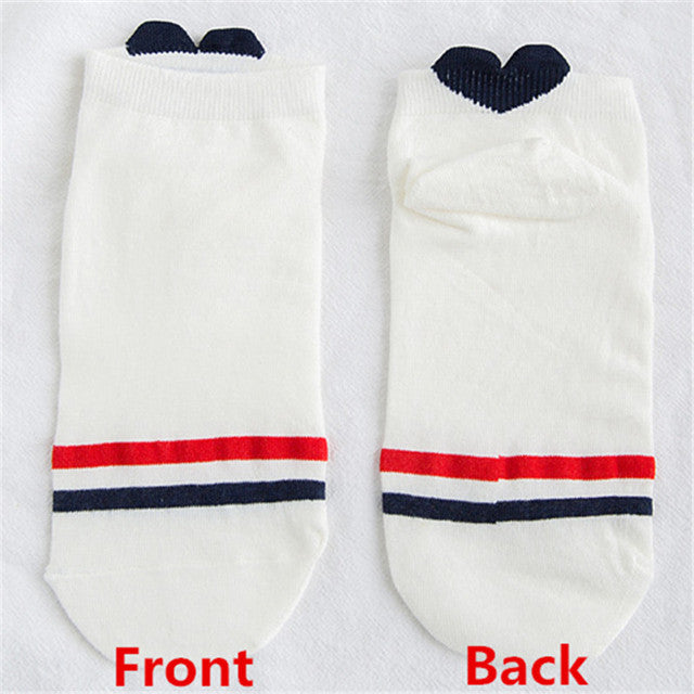 Kawaii Women 3D Ear socks Red Heart Pattern With Big Eyes Cute Campus Simple Basic Fresh Female Sokken Happy Socks Sweet Girls
