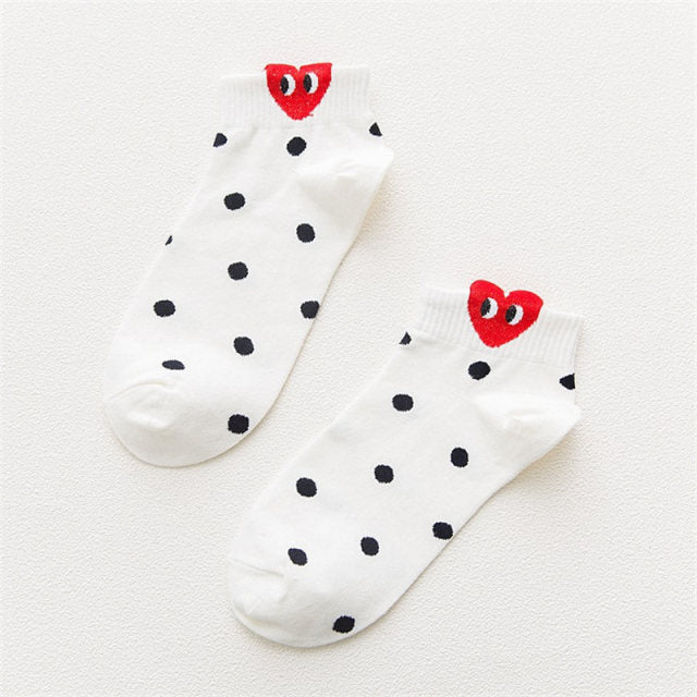 Kawaii Women 3D Ear socks Red Heart Pattern With Big Eyes Cute Campus Simple Basic Fresh Female Sokken Happy Socks Sweet Girls