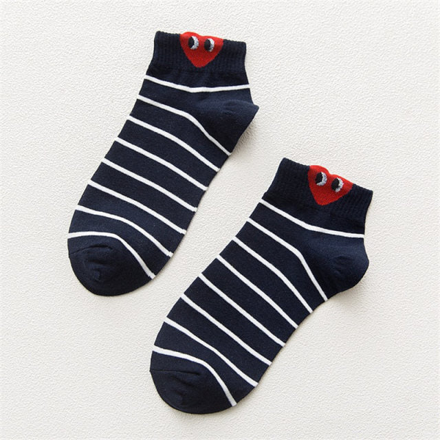 Kawaii Women 3D Ear socks Red Heart Pattern With Big Eyes Cute Campus Simple Basic Fresh Female Sokken Happy Socks Sweet Girls