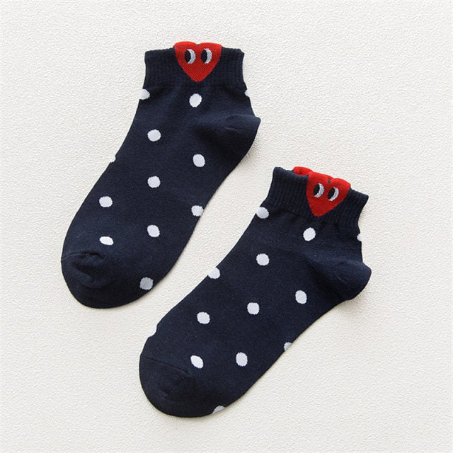 Kawaii Women 3D Ear socks Red Heart Pattern With Big Eyes Cute Campus Simple Basic Fresh Female Sokken Happy Socks Sweet Girls