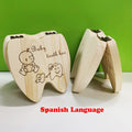 English/Spanish Wooden Baby Tooth Box Organizer Milk Teeth Storage Umbilical Lanugo Save Collect Baby Souvenirs Gifts