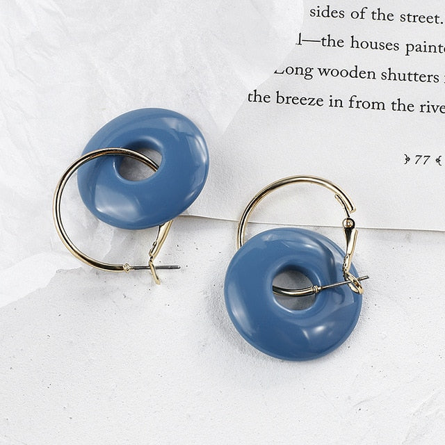 AENSOA Korean Blue Geometric Acrylic Resin Earrings Simple Round Square Circle Drop Dangle Earrings for Women Girl Party Jewelry