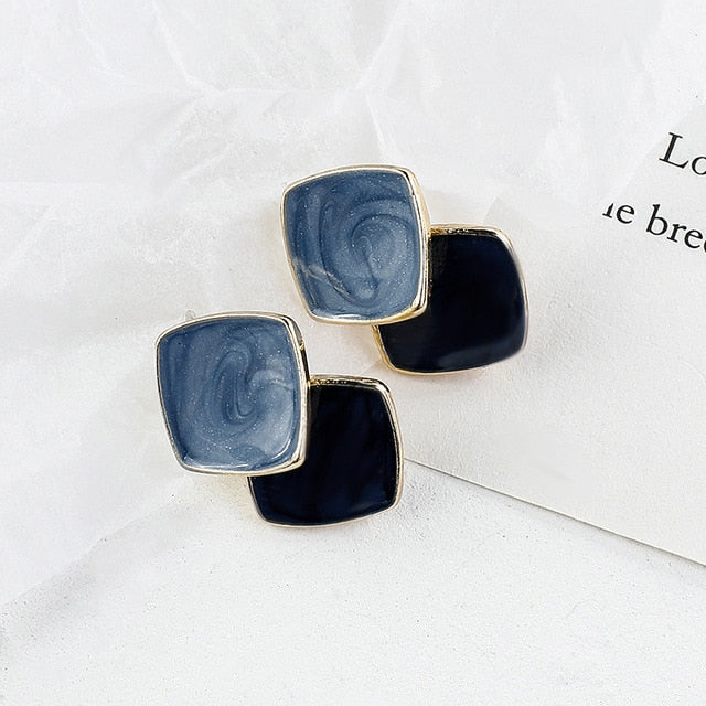 AENSOA Korean Blue Geometric Acrylic Resin Earrings Simple Round Square Circle Drop Dangle Earrings for Women Girl Party Jewelry