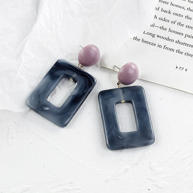 AENSOA Korean Blue Geometric Acrylic Resin Earrings Simple Round Square Circle Drop Dangle Earrings for Women Girl Party Jewelry