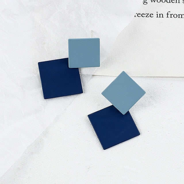 AENSOA Korean Blue Geometric Acrylic Resin Earrings Simple Round Square Circle Drop Dangle Earrings for Women Girl Party Jewelry