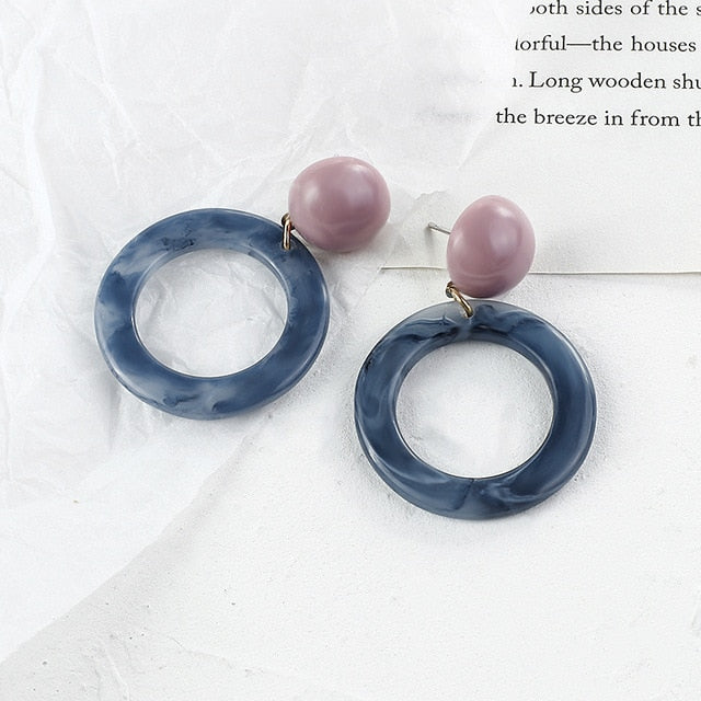 AENSOA Korean Blue Geometric Acrylic Resin Earrings Simple Round Square Circle Drop Dangle Earrings for Women Girl Party Jewelry
