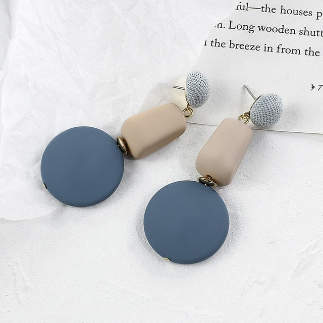 AENSOA Korean Blue Geometric Acrylic Resin Earrings Simple Round Square Circle Drop Dangle Earrings for Women Girl Party Jewelry