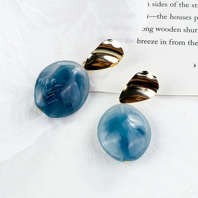 AENSOA Korean Blue Geometric Acrylic Resin Earrings Simple Round Square Circle Drop Dangle Earrings for Women Girl Party Jewelry