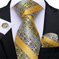 Men Gold Black Striped / Paisley Silk Tie