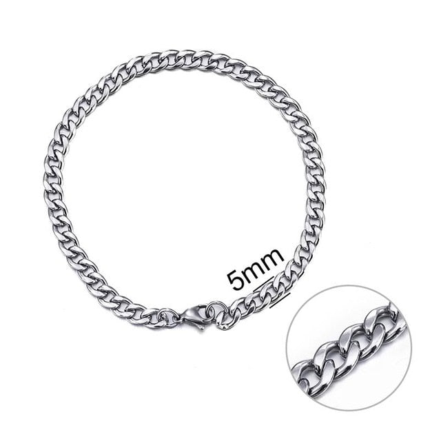 Jiayiqi 5-11 mm Men Chain Bracelet Stainless Steel Curb Cuban Link Chain Bangle for Male Women Hiphop Trendy Wrist Jewelry Gift