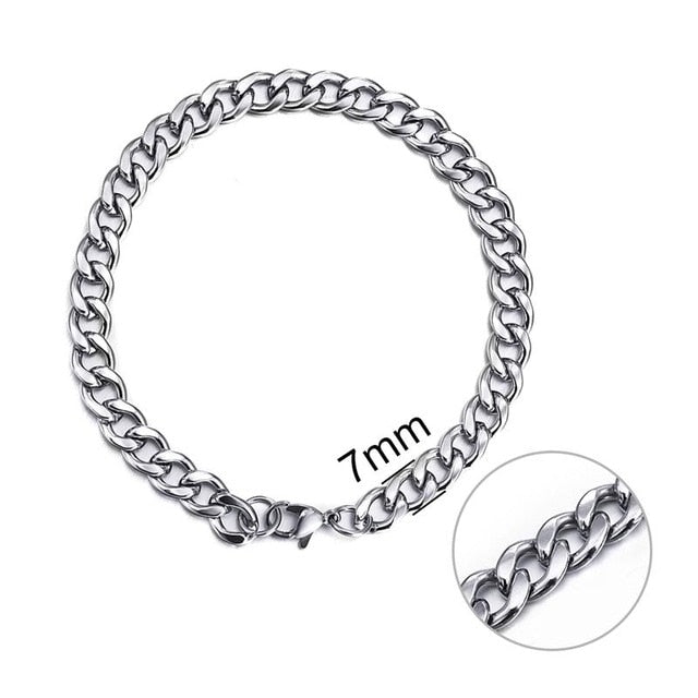 Jiayiqi 5-11 mm Men Chain Bracelet Stainless Steel Curb Cuban Link Chain Bangle for Male Women Hiphop Trendy Wrist Jewelry Gift