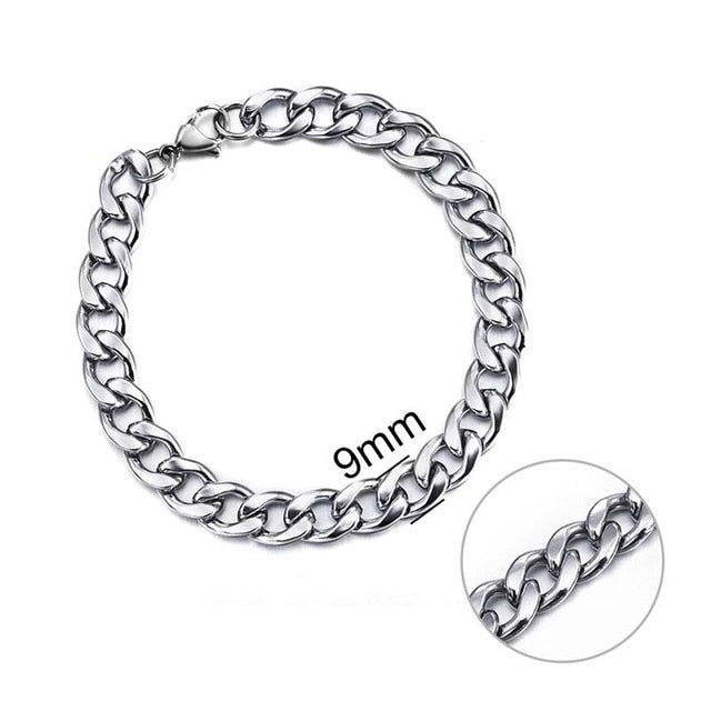 Jiayiqi 5-11 mm Men Chain Bracelet Stainless Steel Curb Cuban Link Chain Bangle for Male Women Hiphop Trendy Wrist Jewelry Gift