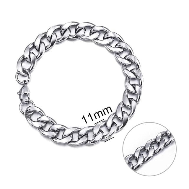 Jiayiqi 5-11 mm Men Chain Bracelet Stainless Steel Curb Cuban Link Chain Bangle for Male Women Hiphop Trendy Wrist Jewelry Gift