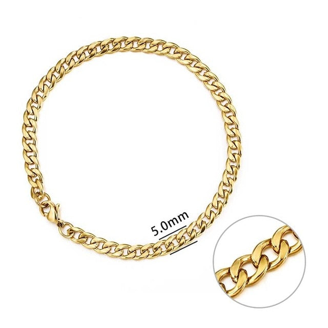 Jiayiqi 5-11 mm Men Chain Bracelet Stainless Steel Curb Cuban Link Chain Bangle for Male Women Hiphop Trendy Wrist Jewelry Gift