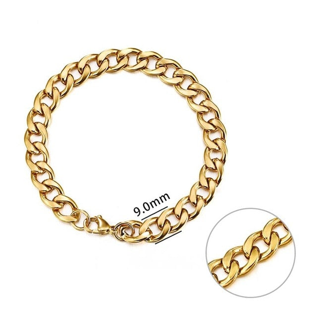 Jiayiqi 5-11 mm Men Chain Bracelet Stainless Steel Curb Cuban Link Chain Bangle for Male Women Hiphop Trendy Wrist Jewelry Gift