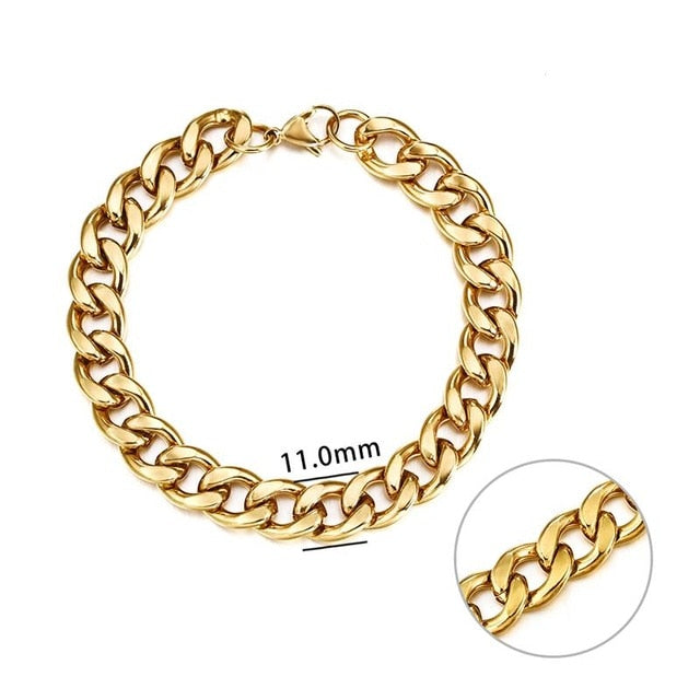 Jiayiqi 5-11 mm Men Chain Bracelet Stainless Steel Curb Cuban Link Chain Bangle for Male Women Hiphop Trendy Wrist Jewelry Gift