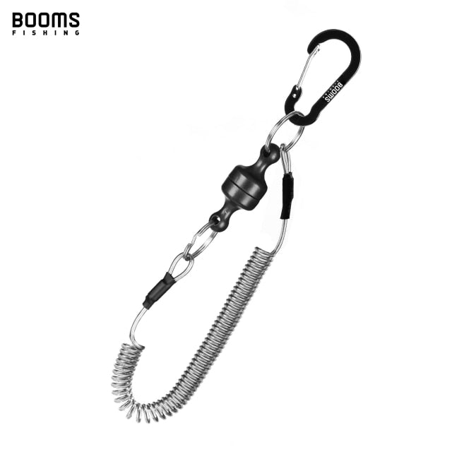 Booms Fishing MRC Magnetic Release Clip Net Holder with Fishing Tool Coiled Lanyard 1.5m Black