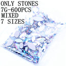 7G 600PCS 7 Sizes Acrylic Rhinestones Eye Shape Crystal AB Flat Back Nail Rhinestone 3D Non HotFix Nail Art Decoration DIY Tool