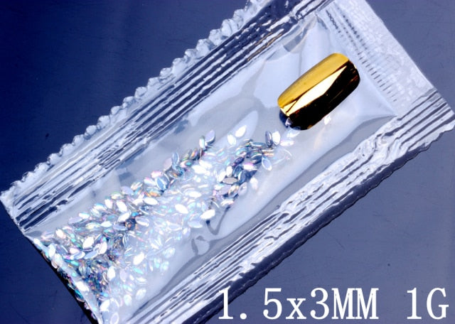 7G 600PCS 7 Sizes Acrylic Rhinestones Eye Shape Crystal AB Flat Back Nail Rhinestone 3D Non HotFix Nail Art Decoration DIY Tool