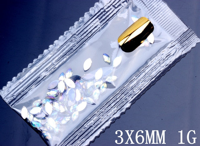 7G 600PCS 7 Sizes Acrylic Rhinestones Eye Shape Crystal AB Flat Back Nail Rhinestone 3D Non HotFix Nail Art Decoration DIY Tool