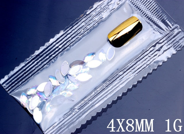 7G 600PCS 7 Sizes Acrylic Rhinestones Eye Shape Crystal AB Flat Back Nail Rhinestone 3D Non HotFix Nail Art Decoration DIY Tool