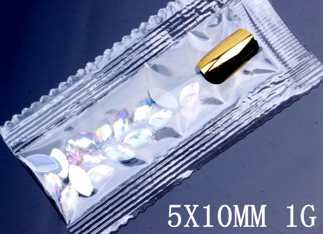 7G 600PCS 7 Sizes Acrylic Rhinestones Eye Shape Crystal AB Flat Back Nail Rhinestone 3D Non HotFix Nail Art Decoration DIY Tool