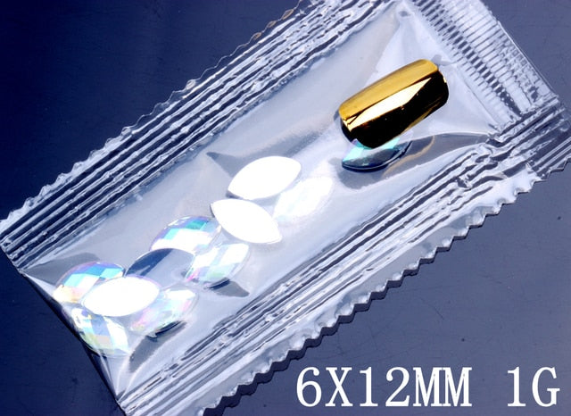 7G 600PCS 7 Sizes Acrylic Rhinestones Eye Shape Crystal AB Flat Back Nail Rhinestone 3D Non HotFix Nail Art Decoration DIY Tool