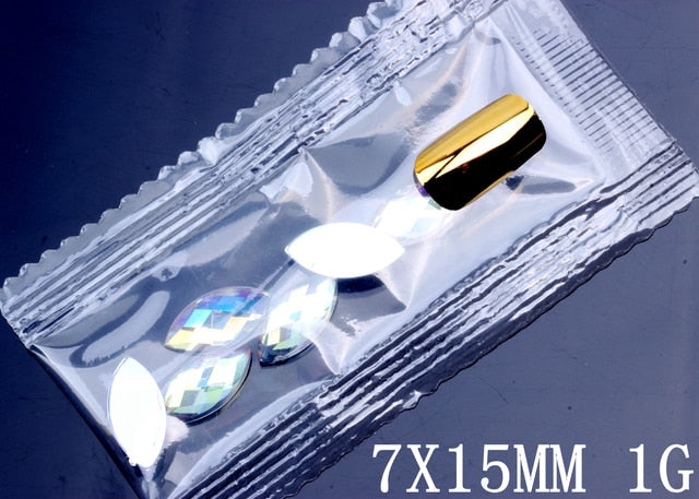 7G 600PCS 7 Sizes Acrylic Rhinestones Eye Shape Crystal AB Flat Back Nail Rhinestone 3D Non HotFix Nail Art Decoration DIY Tool