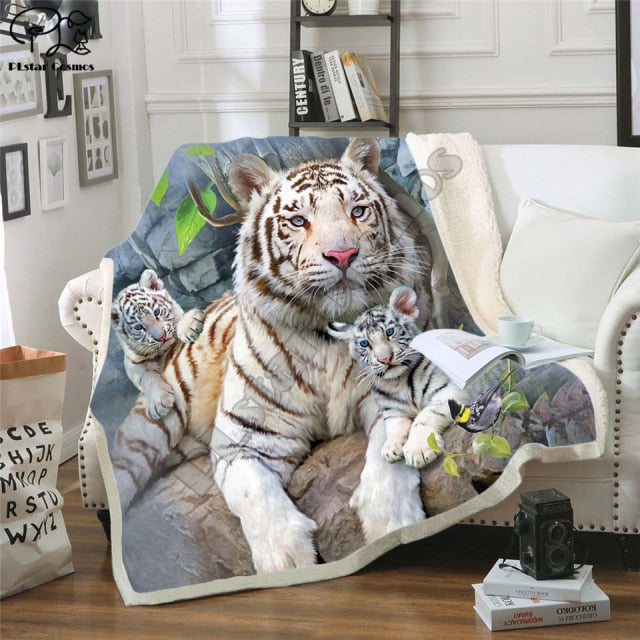 Tiger 3D Printing Plush Fleece Blanket Adult Fashion Quilts Home Office Washable Duvet Casual Kids Girls Sherpa Blanket animal03