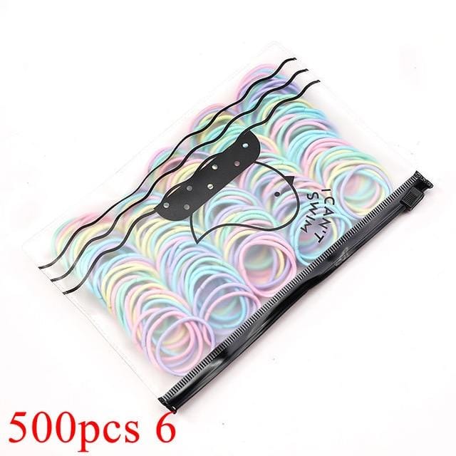 200/500pcs/Bag Girls Cute Colorful Basic Elastic Hair Bands Ponytail Holder Children Scrunchie Rubber Band Kids Hair Accessories