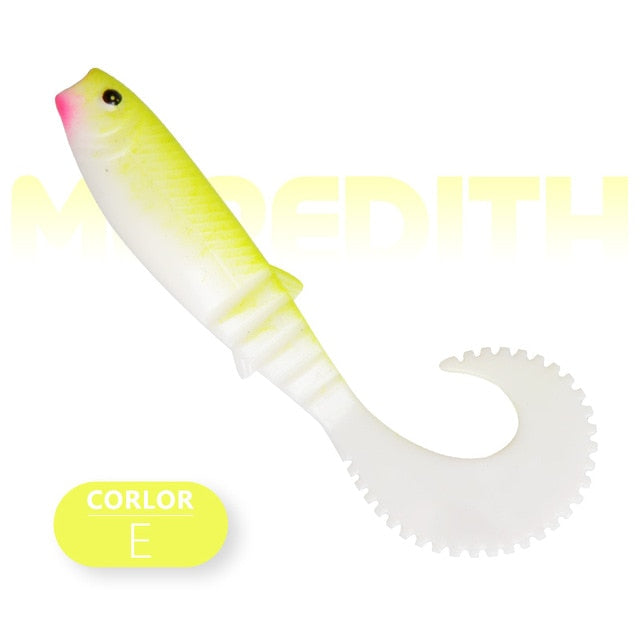 MEREDITH 70mm 90mm 110mm Cannibal Curved Tail Artificial Wobblers Fishing Lures Soft Baits Silicone Shad Worm Bass lure souple