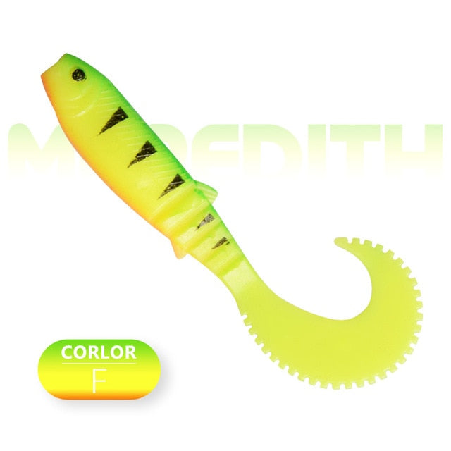 MEREDITH 70mm 90mm 110mm Cannibal Curved Tail Artificial Wobblers Fishing Lures Soft Baits Silicone Shad Worm Bass lure souple