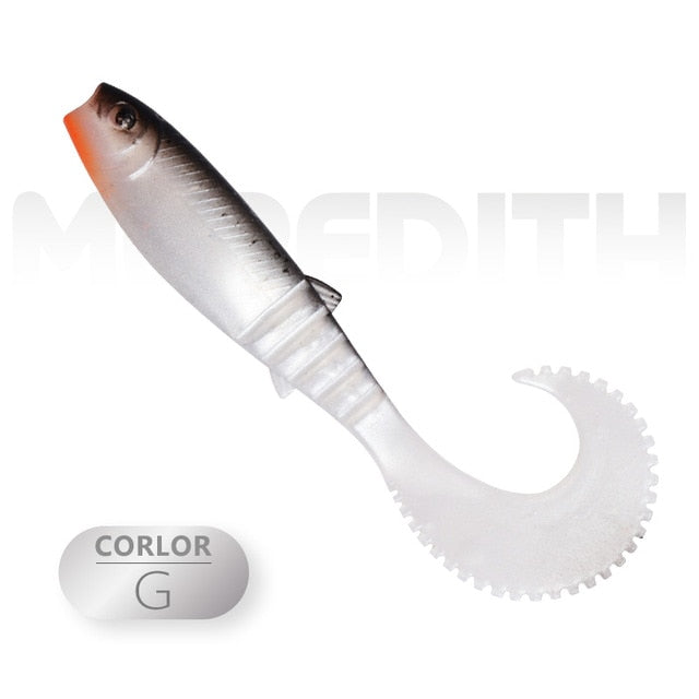 MEREDITH 70mm 90mm 110mm Cannibal Curved Tail Artificial Wobblers Fishing Lures Soft Baits Silicone Shad Worm Bass lure souple