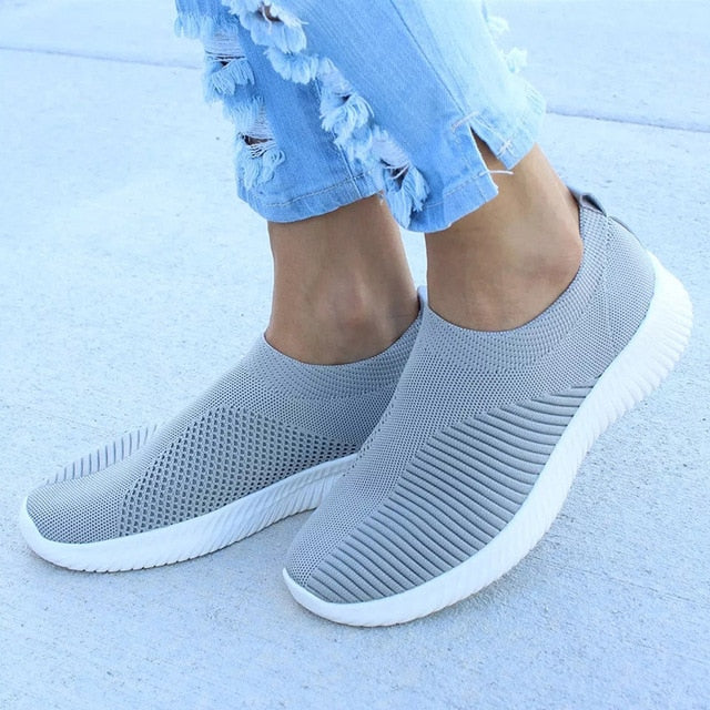 Women Shoes Knitting Sock Sneakers Women Spring Summer Slip On Flat Shoes Women Plus Size Loafers Flats Walking krasovki Famela