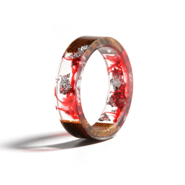 Wood Resin Ring Transparent Epoxy Resin Ring Fashion Handmade Dried Flower Wedding Jewelry Love Ring for Women 2019 New Design