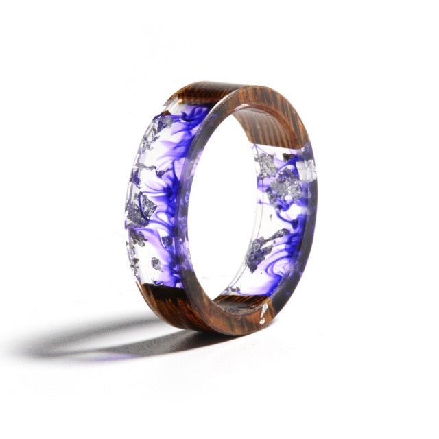 Wood Resin Ring Transparent Epoxy Resin Ring Fashion Handmade Dried Flower Wedding Jewelry Love Ring for Women 2019 New Design