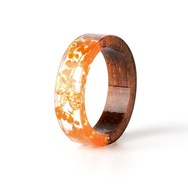 Wood Resin Ring Transparent Epoxy Resin Ring Fashion Handmade Dried Flower Wedding Jewelry Love Ring for Women 2019 New Design
