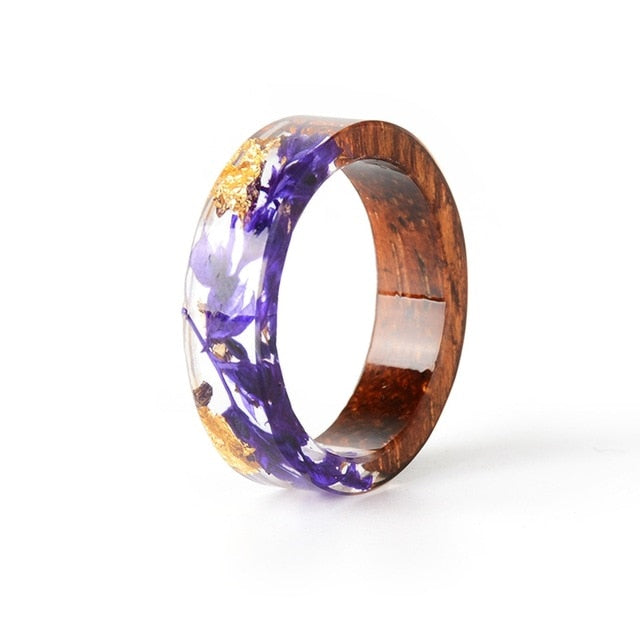 Wood Resin Ring Transparent Epoxy Resin Ring Fashion Handmade Dried Flower Wedding Jewelry Love Ring for Women 2019 New Design