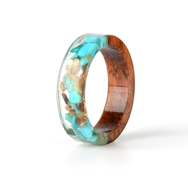 Wood Resin Ring Transparent Epoxy Resin Ring Fashion Handmade Dried Flower Wedding Jewelry Love Ring for Women 2019 New Design