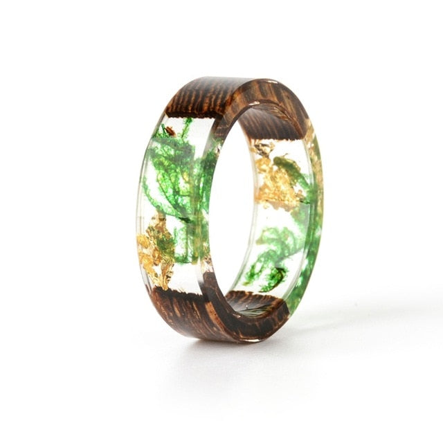 Wood Resin Ring Transparent Epoxy Resin Ring Fashion Handmade Dried Flower Wedding Jewelry Love Ring for Women 2019 New Design